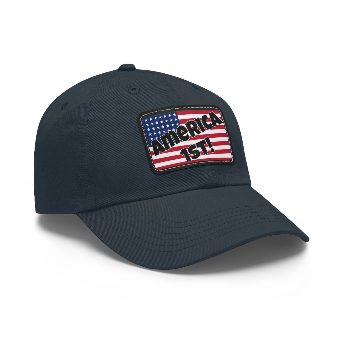 America first!- Dad Hat with Leather Patch (Rectangle)