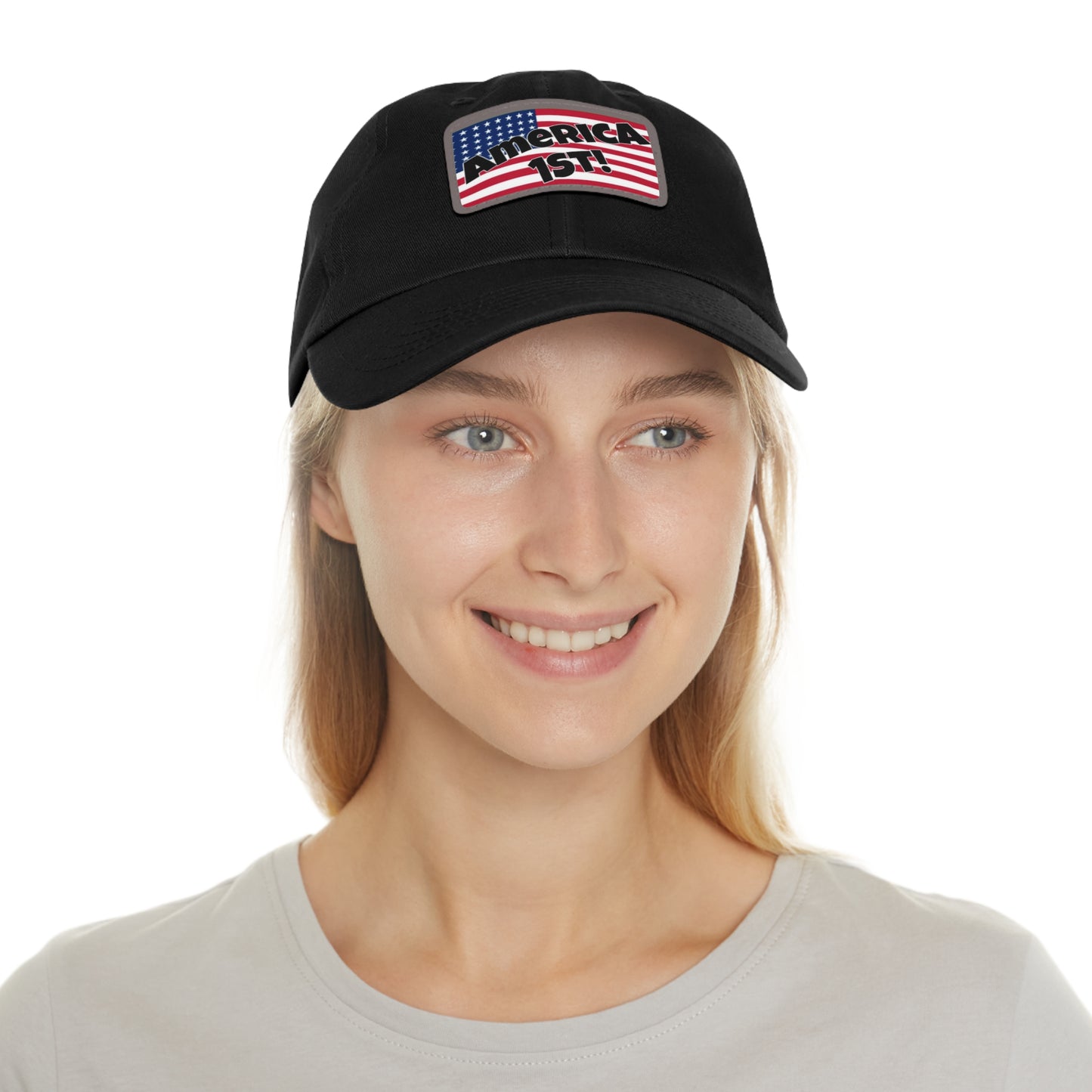America first!- Dad Hat with Leather Patch (Rectangle)