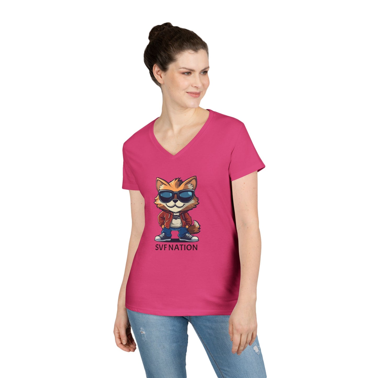 SFV NATION V-Neck T-Shirt, Trendy Graphic Tee: Casual Wear, Summer Style