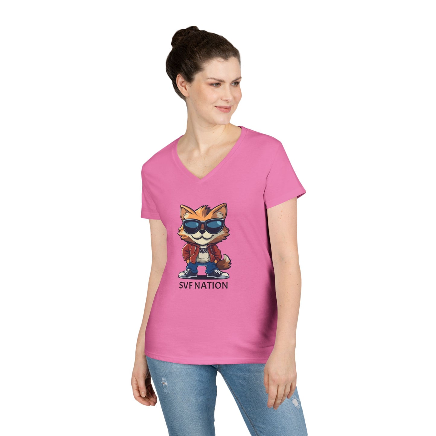 SFV NATION V-Neck T-Shirt, Trendy Graphic Tee: Casual Wear, Summer Style