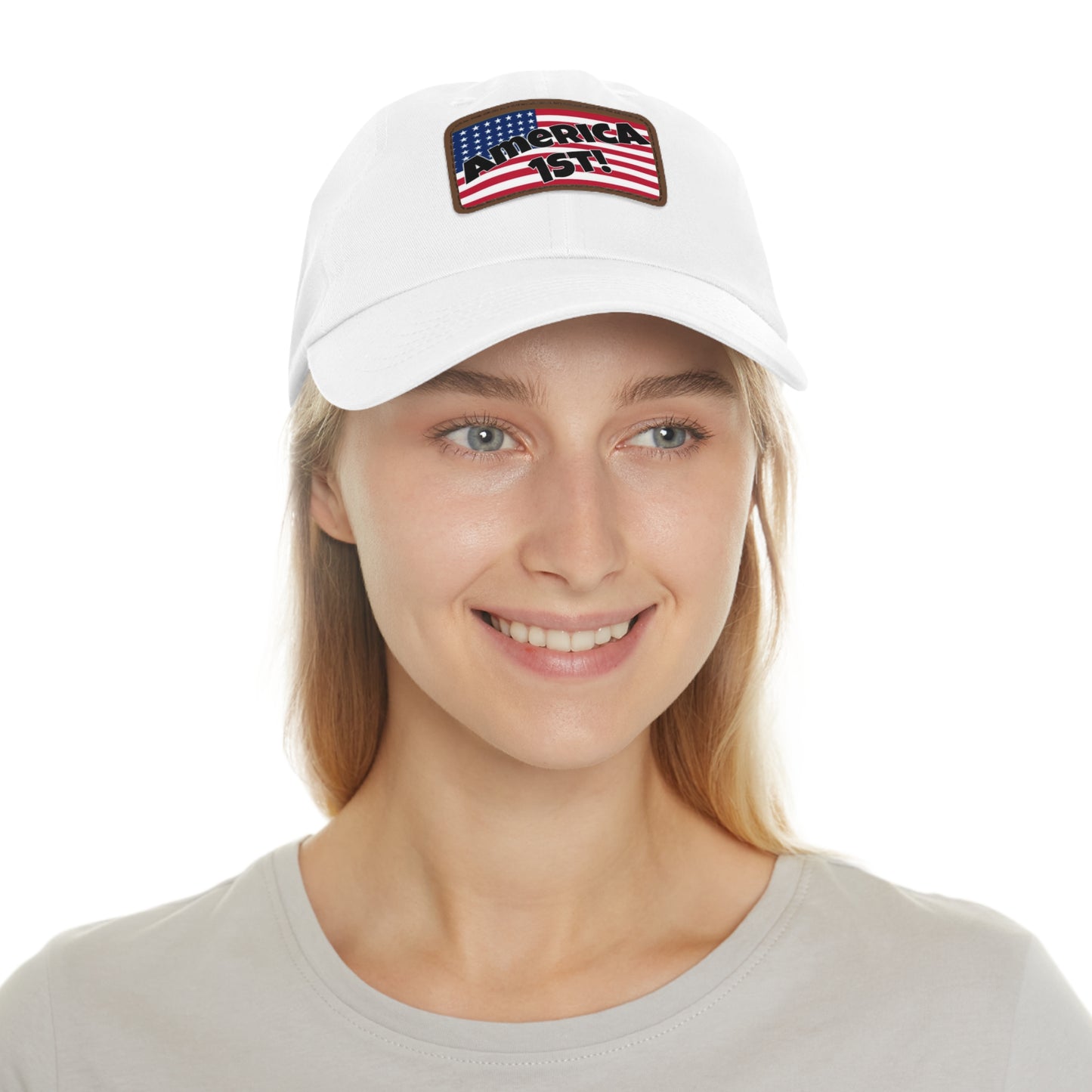 America first!- Dad Hat with Leather Patch (Rectangle)