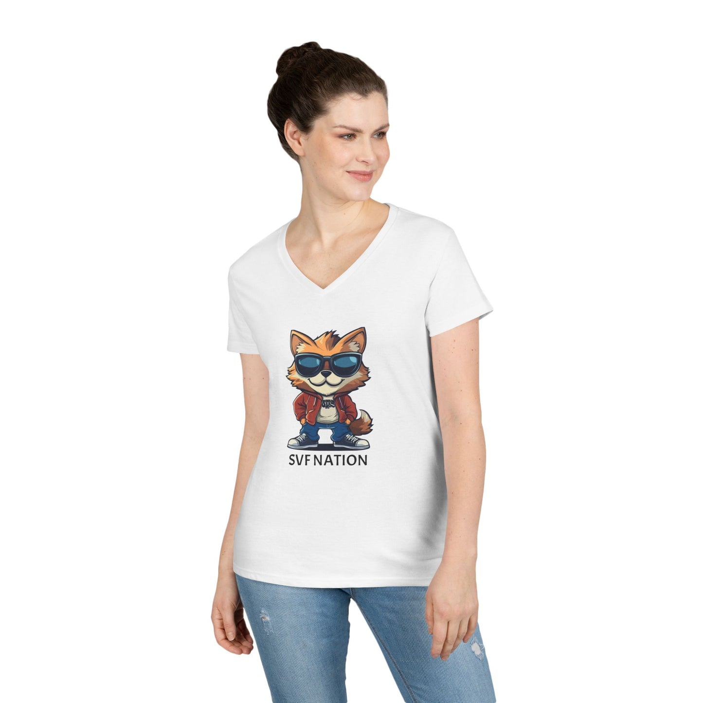 SFV NATION V-Neck T-Shirt, Trendy Graphic Tee: Casual Wear, Summer Style