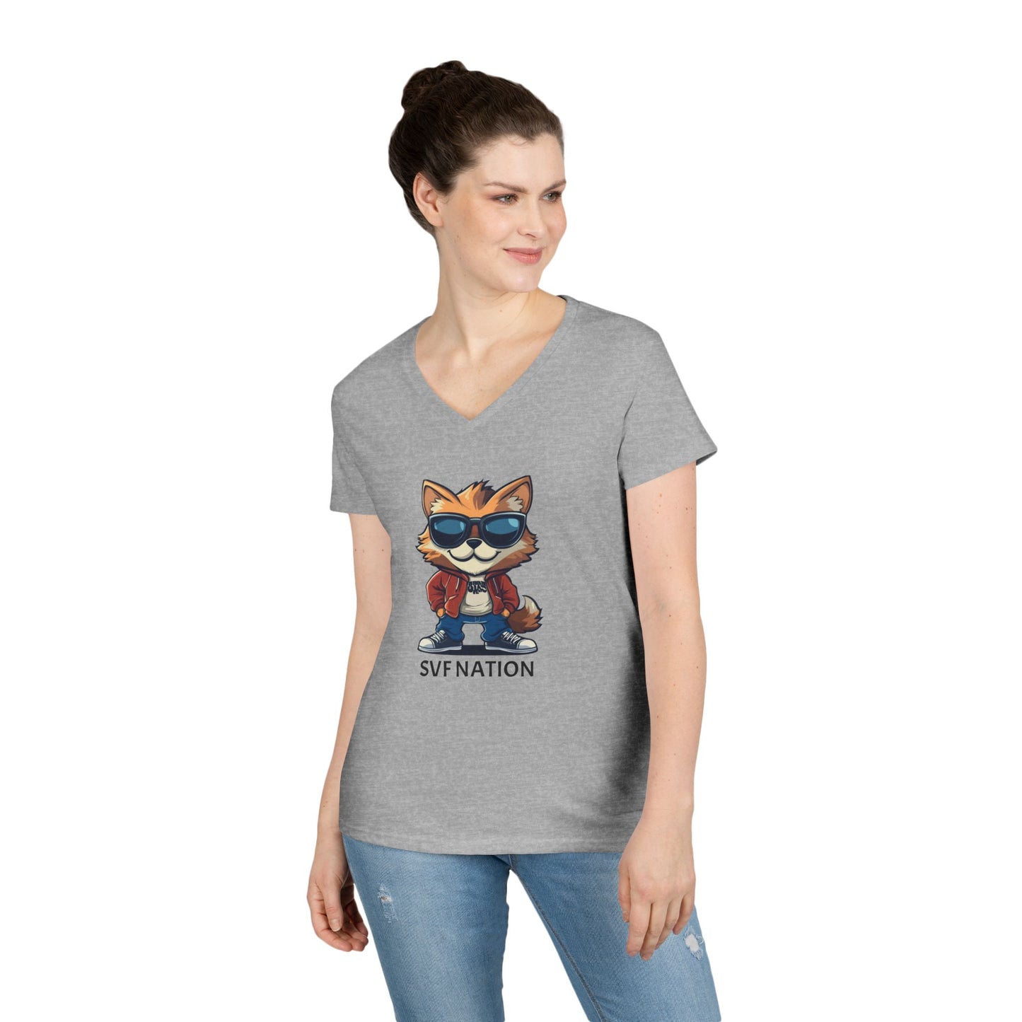 SFV NATION V-Neck T-Shirt, Trendy Graphic Tee: Casual Wear, Summer Style