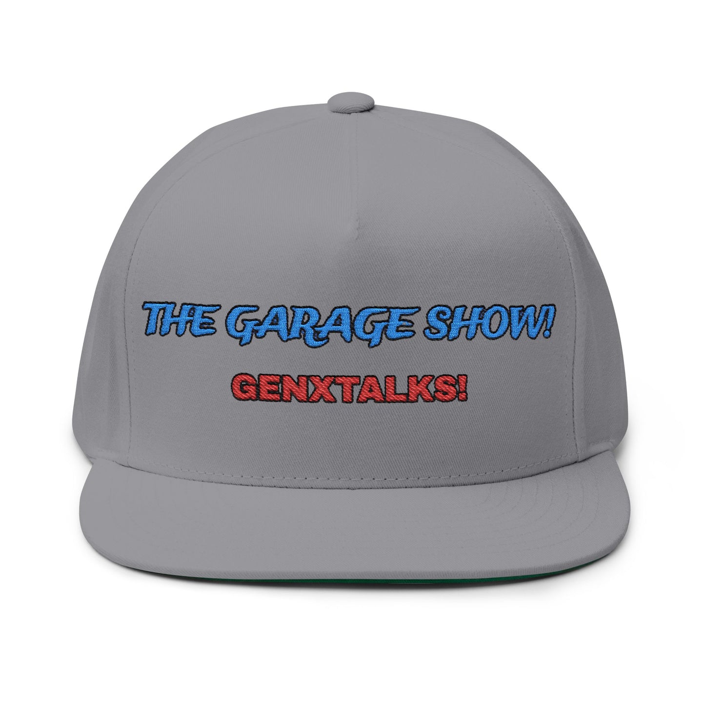 Embroidered Flat Bill Cap - The Garage Show | Snaps in back