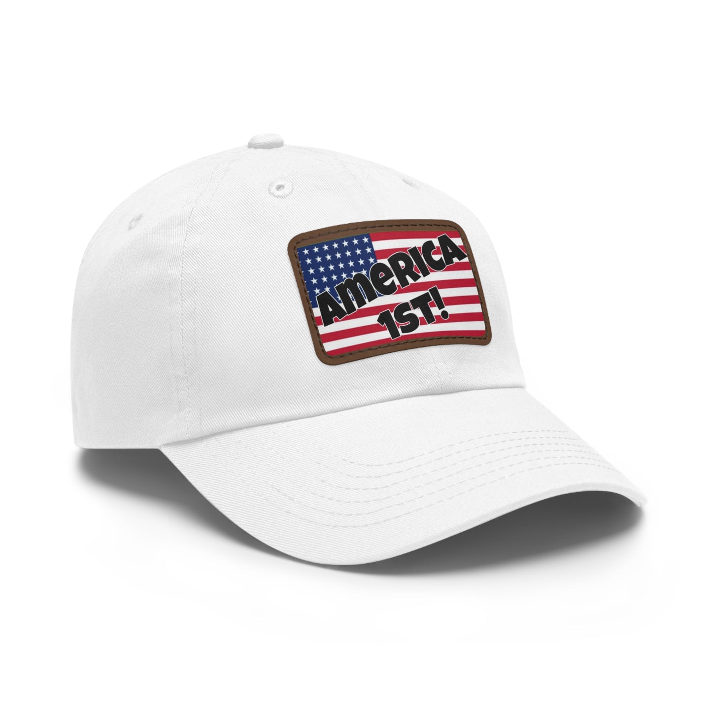 America first!- Dad Hat with Leather Patch (Rectangle)