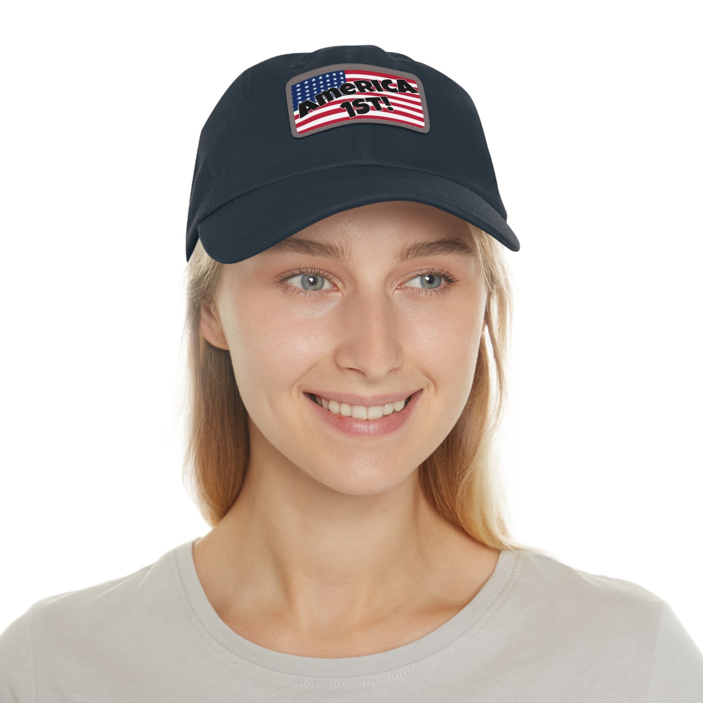 America first!- Dad Hat with Leather Patch (Rectangle)