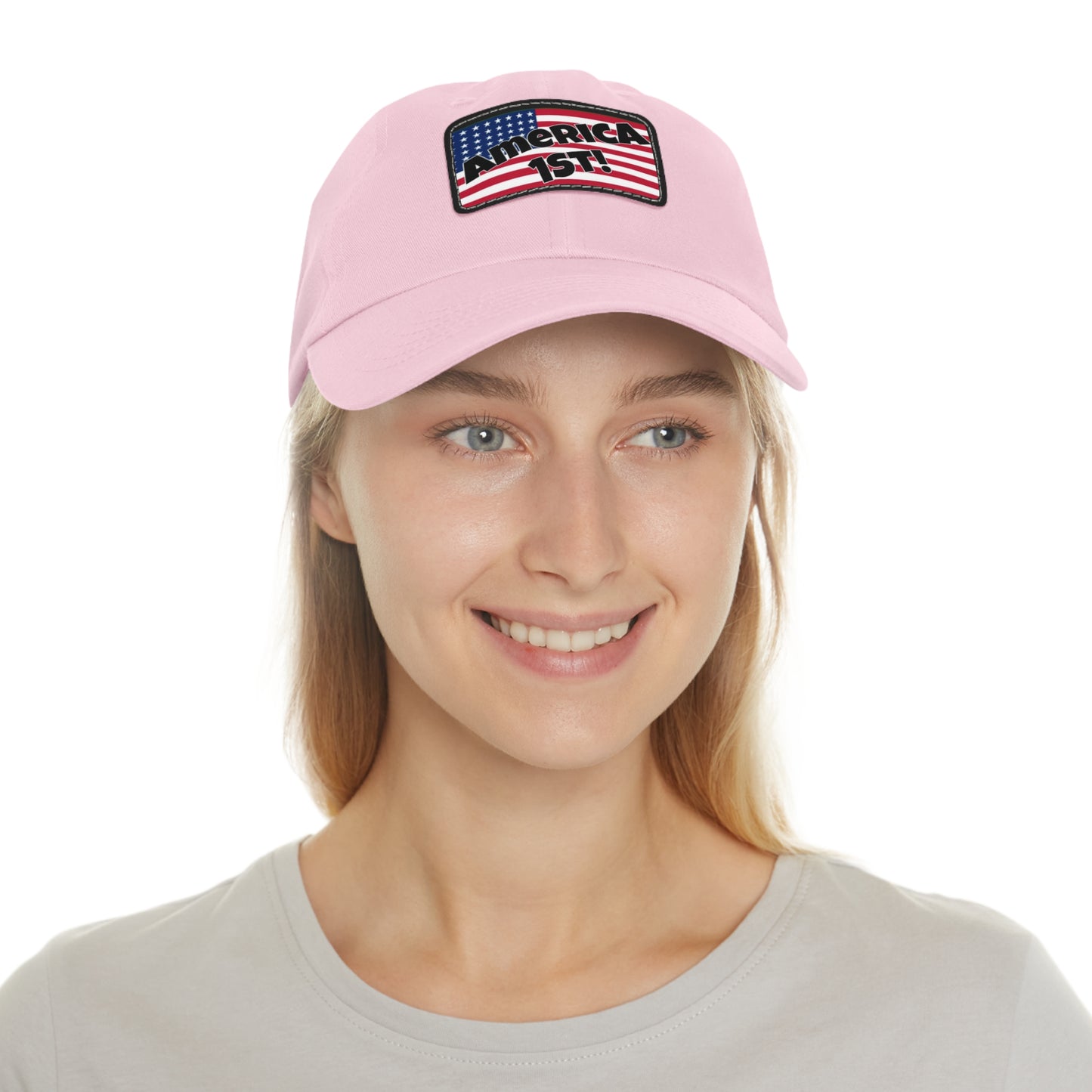 America first!- Dad Hat with Leather Patch (Rectangle)