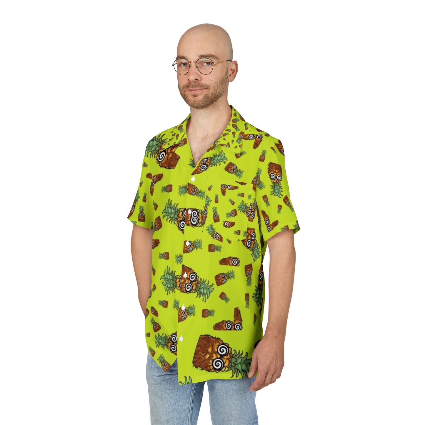 Trippypineapple (no words)- Unisex Hawaiian Button-Down Shirt (AOP)