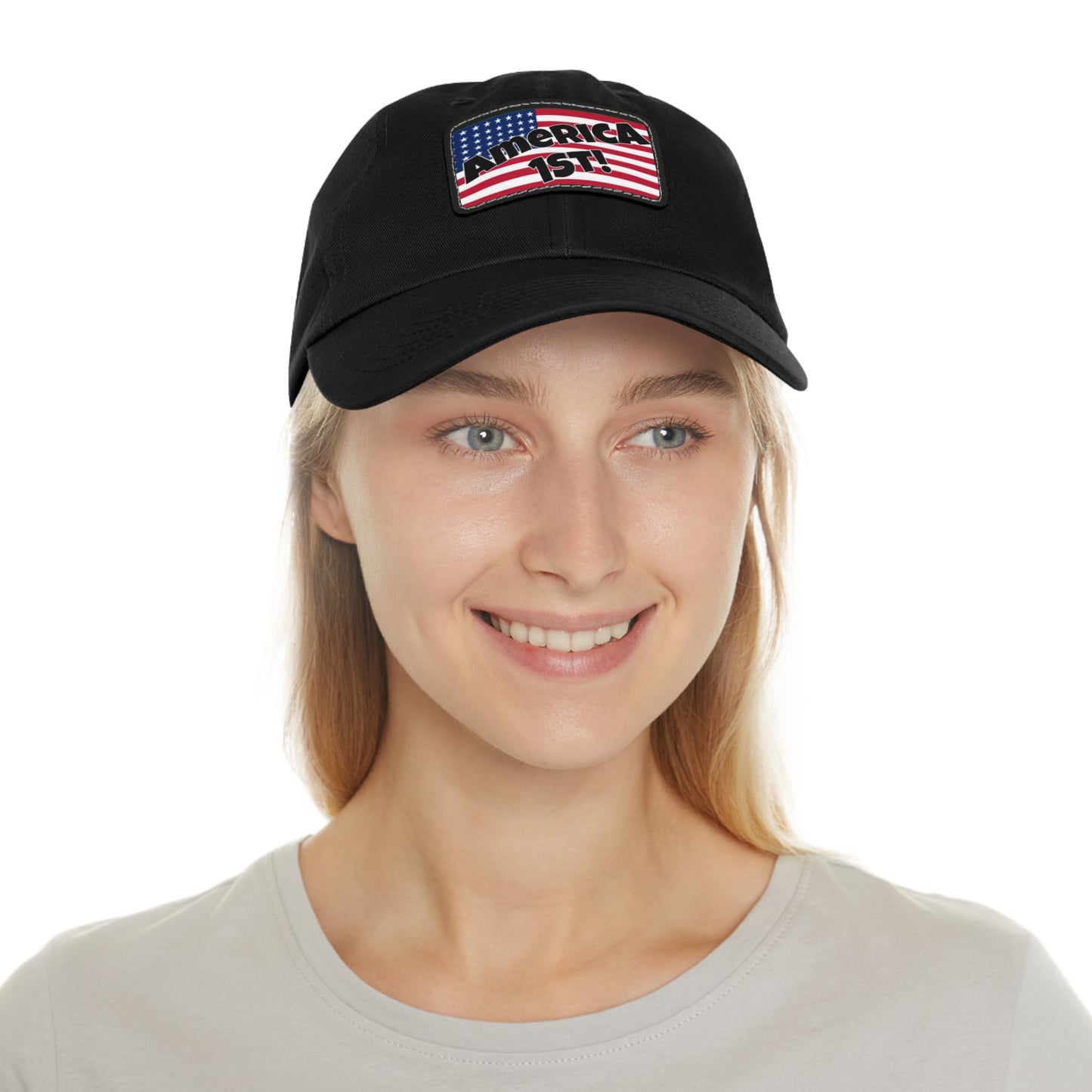 America first!- Dad Hat with Leather Patch (Rectangle)