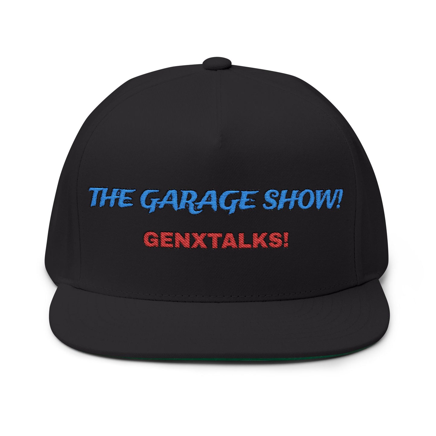 Embroidered Flat Bill Cap - The Garage Show | Snaps in back