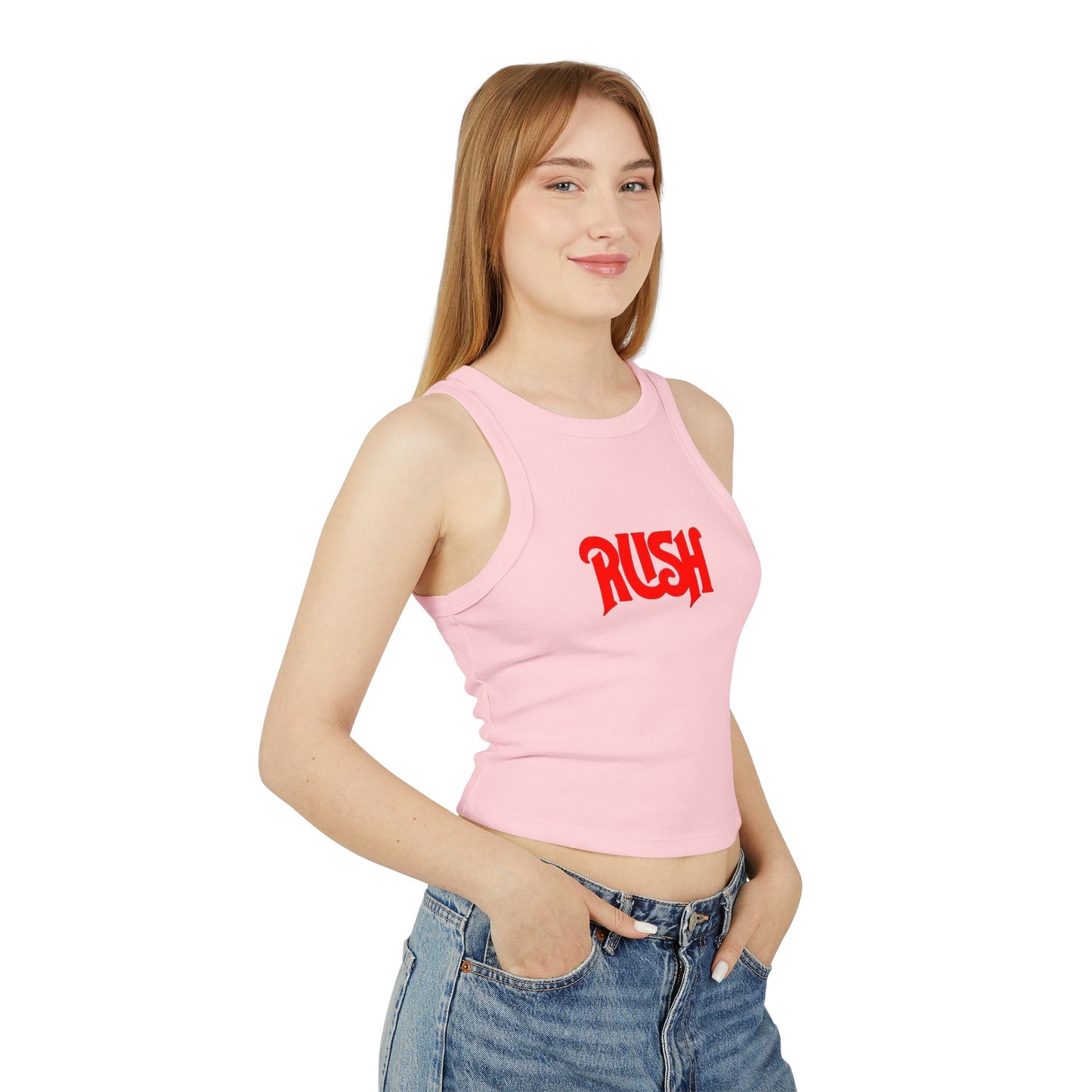 RUSH Women’s Micro Rib Racer Tank Top - Bold Black Fitness Apparel