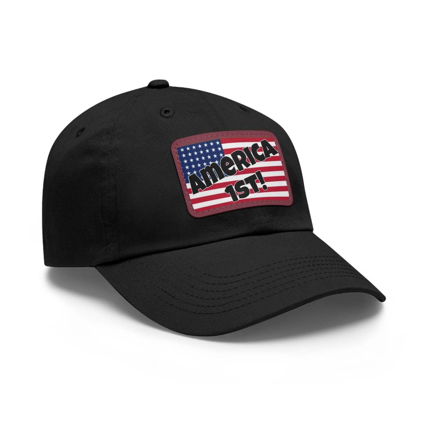 America first!- Dad Hat with Leather Patch (Rectangle)