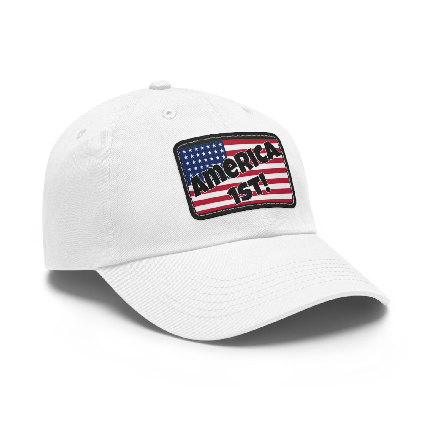 America first!- Dad Hat with Leather Patch (Rectangle)