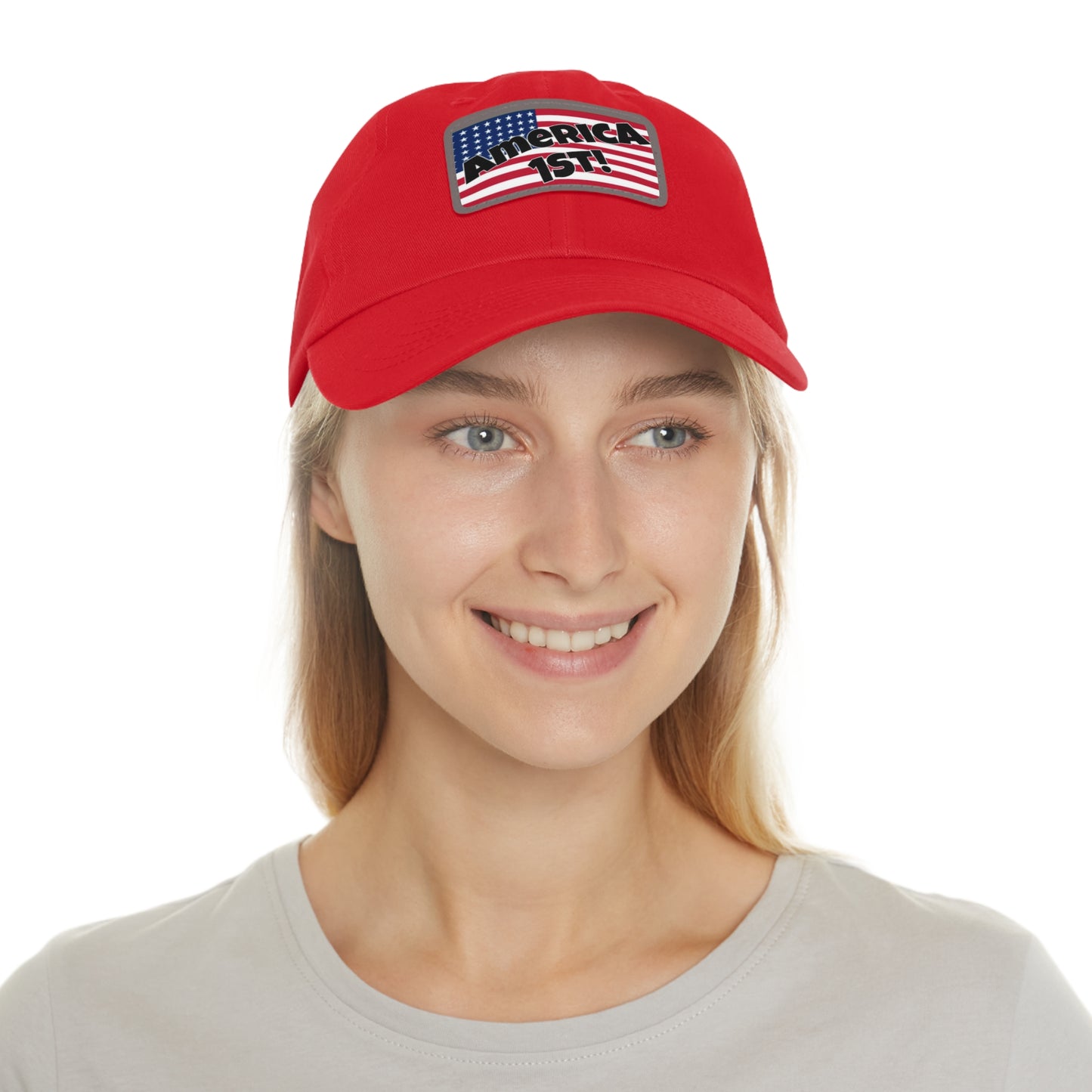 America first!- Dad Hat with Leather Patch (Rectangle)