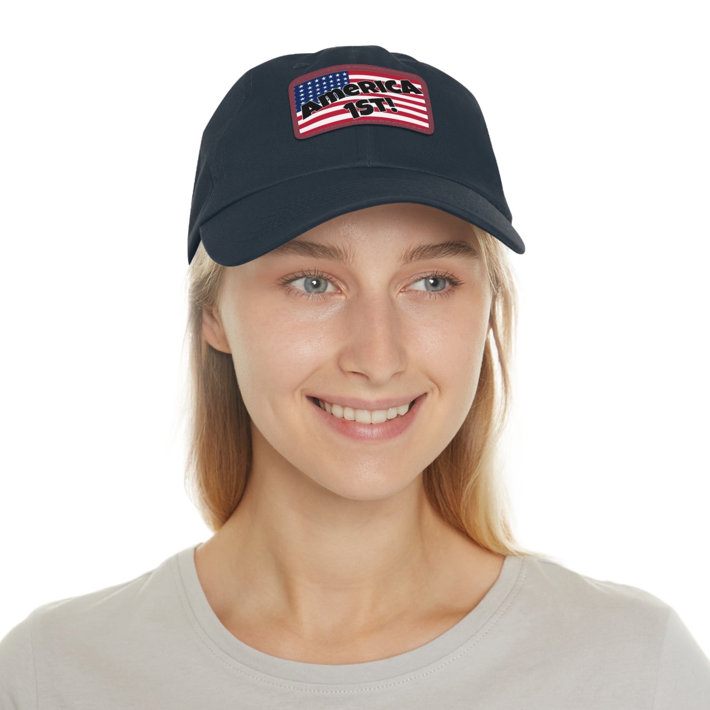 America first!- Dad Hat with Leather Patch (Rectangle)