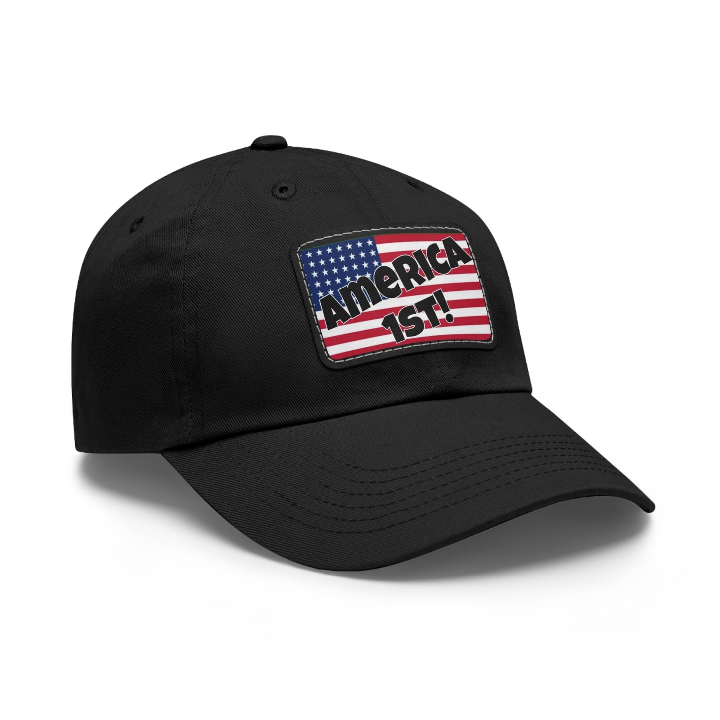 America first!- Dad Hat with Leather Patch (Rectangle)