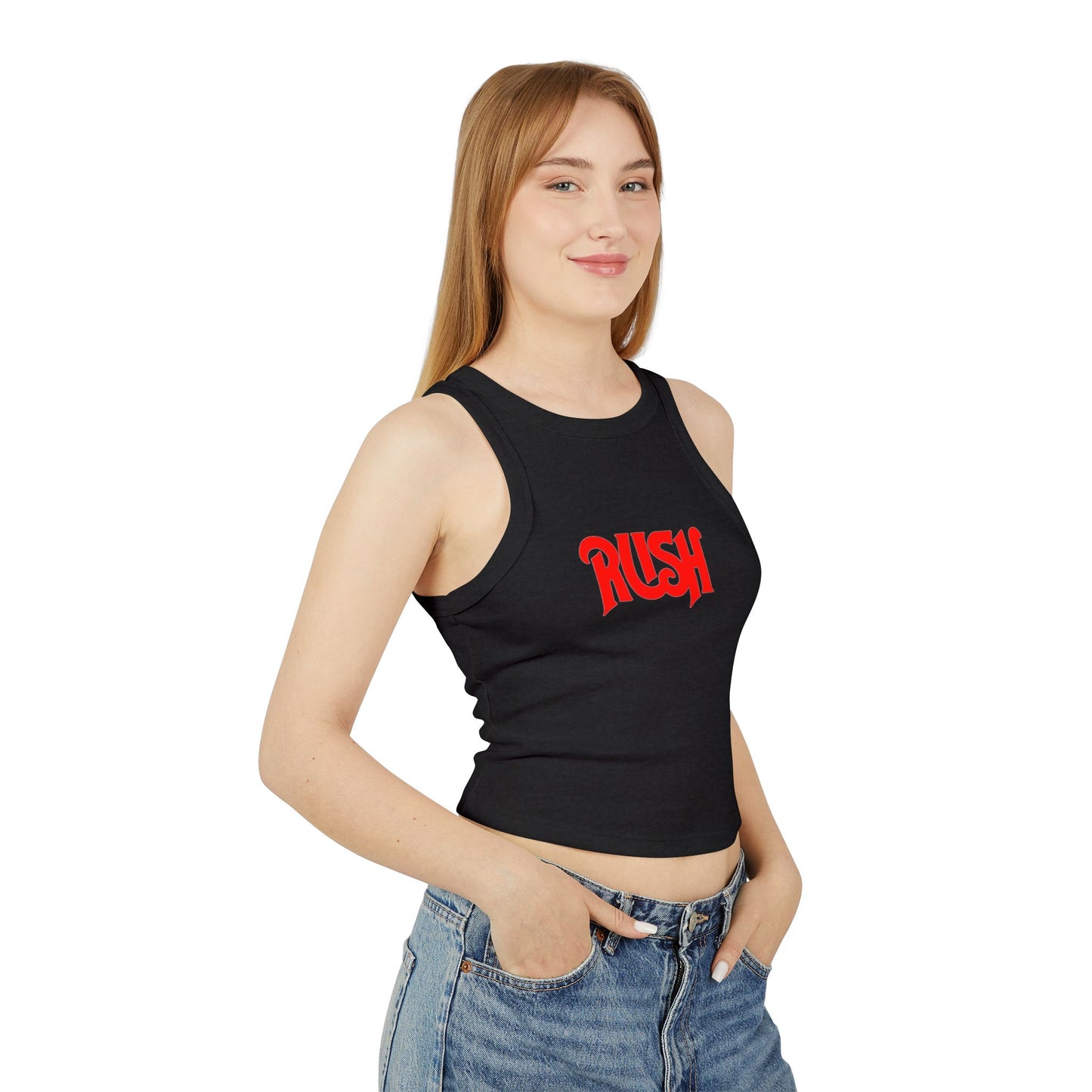 RUSH Women’s Micro Rib Racer Tank Top - Bold Black Fitness Apparel