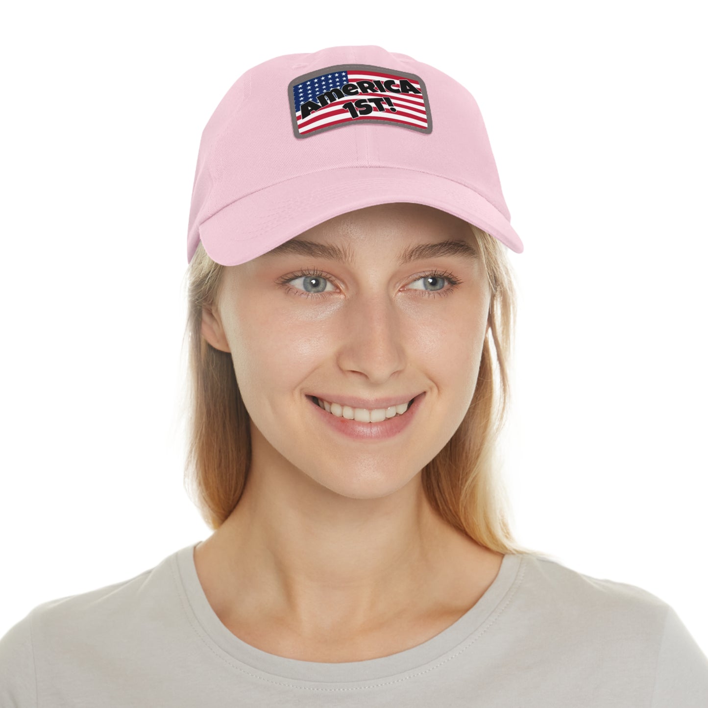 America first!- Dad Hat with Leather Patch (Rectangle)