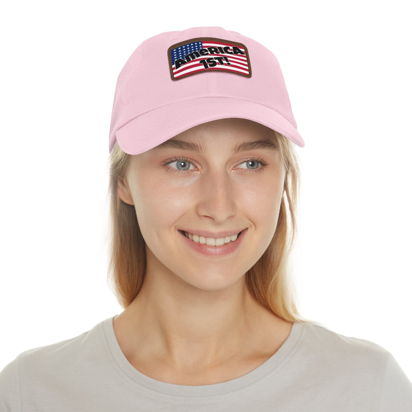 America first!- Dad Hat with Leather Patch (Rectangle)