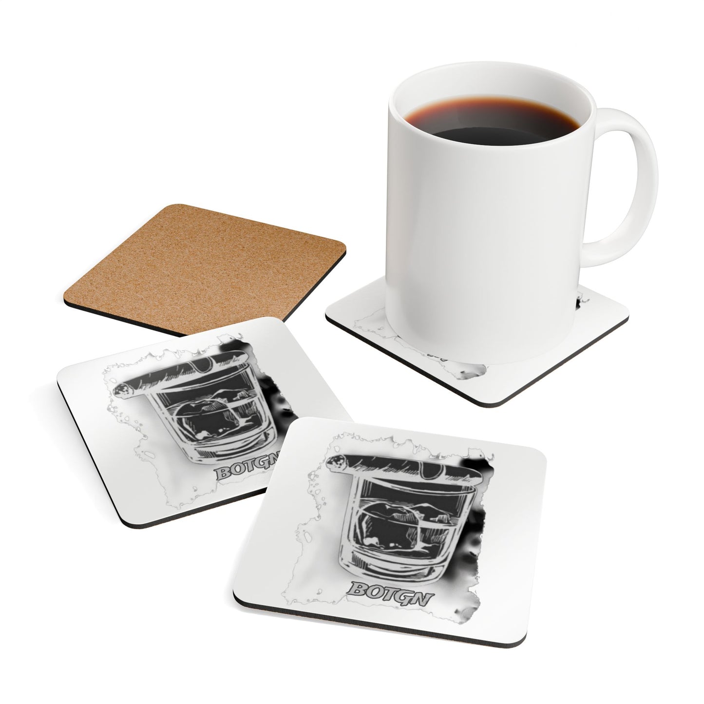 BOTGN Cigar Whiskey-Corkwood Coaster Set