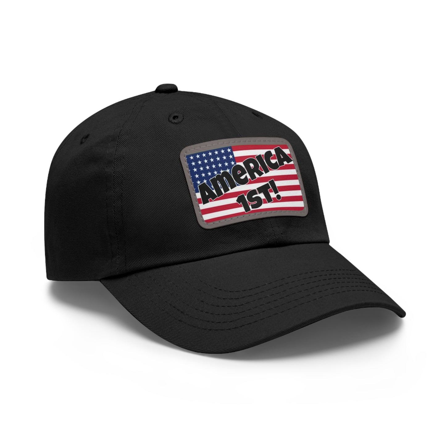 America first!- Dad Hat with Leather Patch (Rectangle)