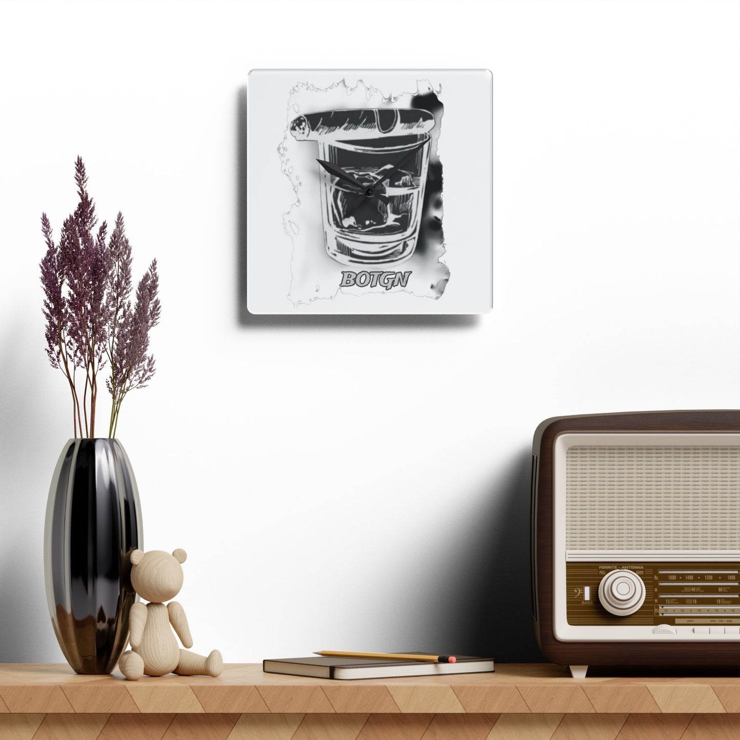 BOTGN cigar and whiskey- Acrylic Wall Clock