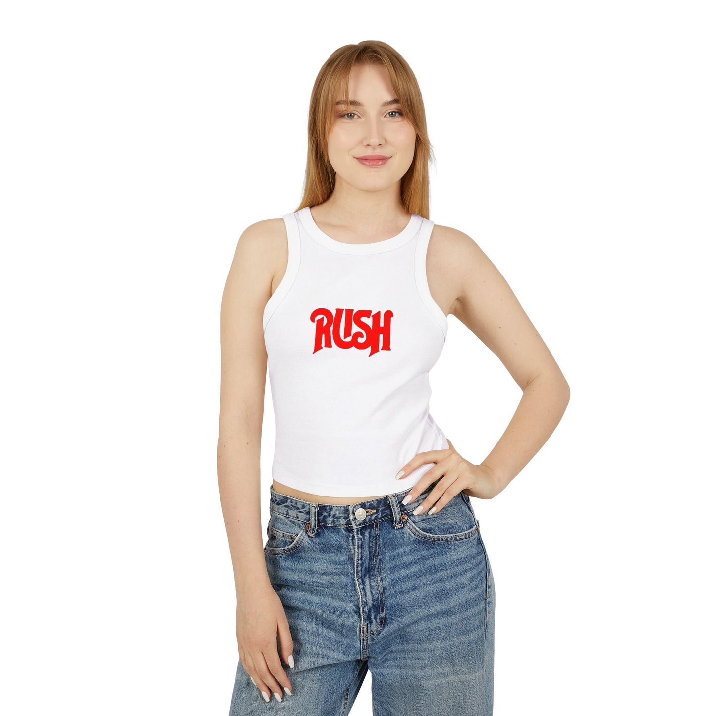 RUSH Women’s Micro Rib Racer Tank Top - Bold Black Fitness Apparel