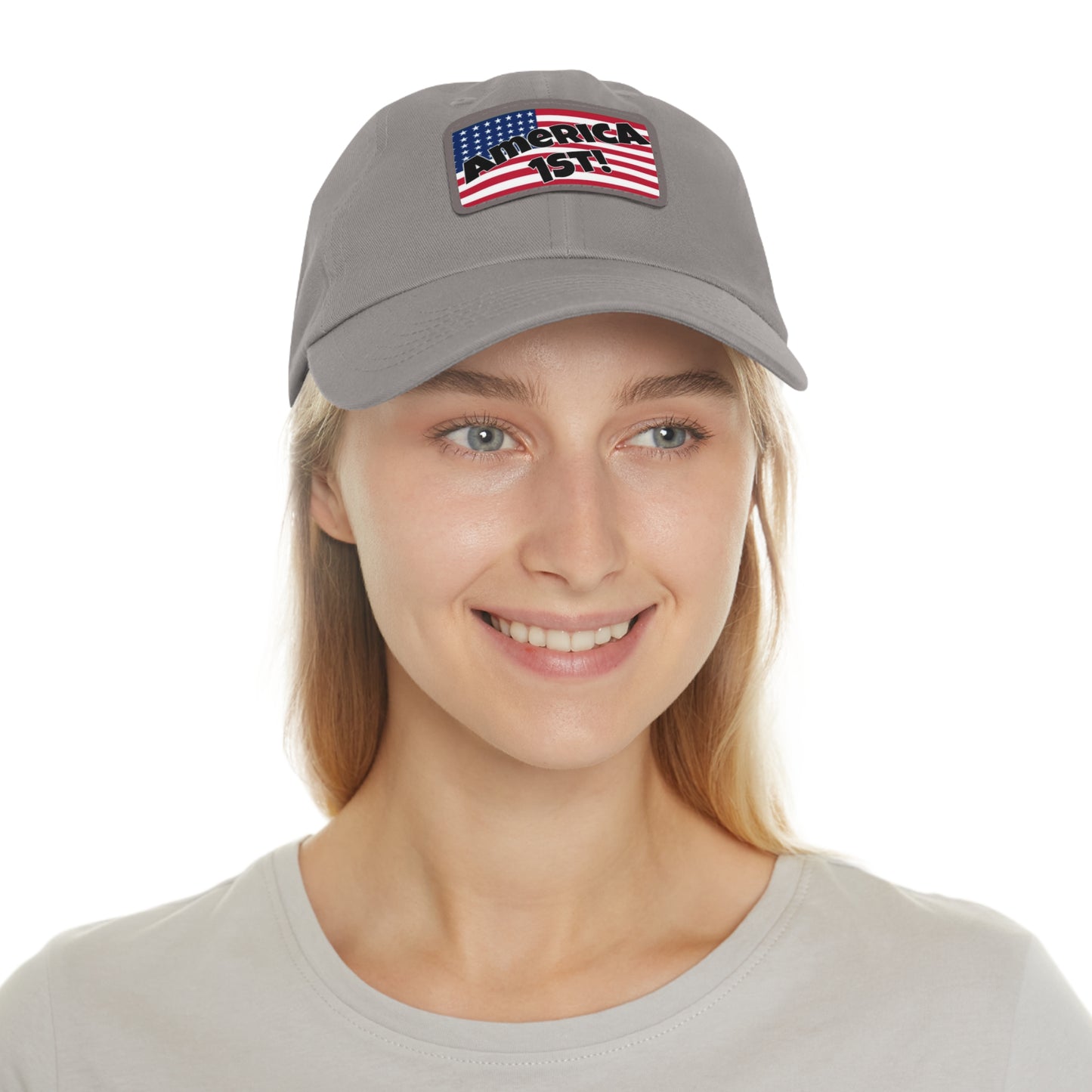 America first!- Dad Hat with Leather Patch (Rectangle)