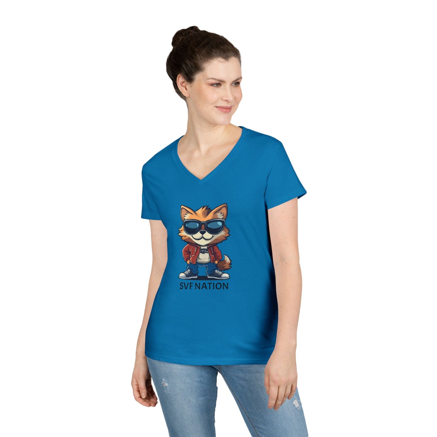 SFV NATION V-Neck T-Shirt, Trendy Graphic Tee: Casual Wear, Summer Style