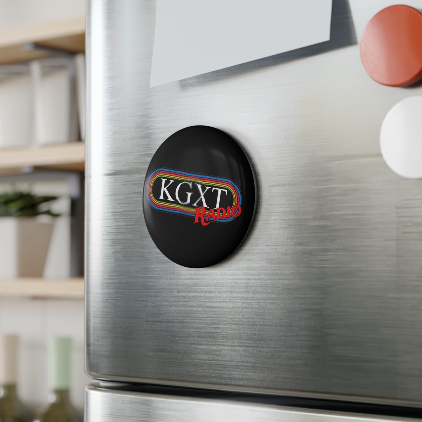 KGXT Radio Button Magnet - Collector's Item, Retro Style, Colorful Refrigerator Magnet