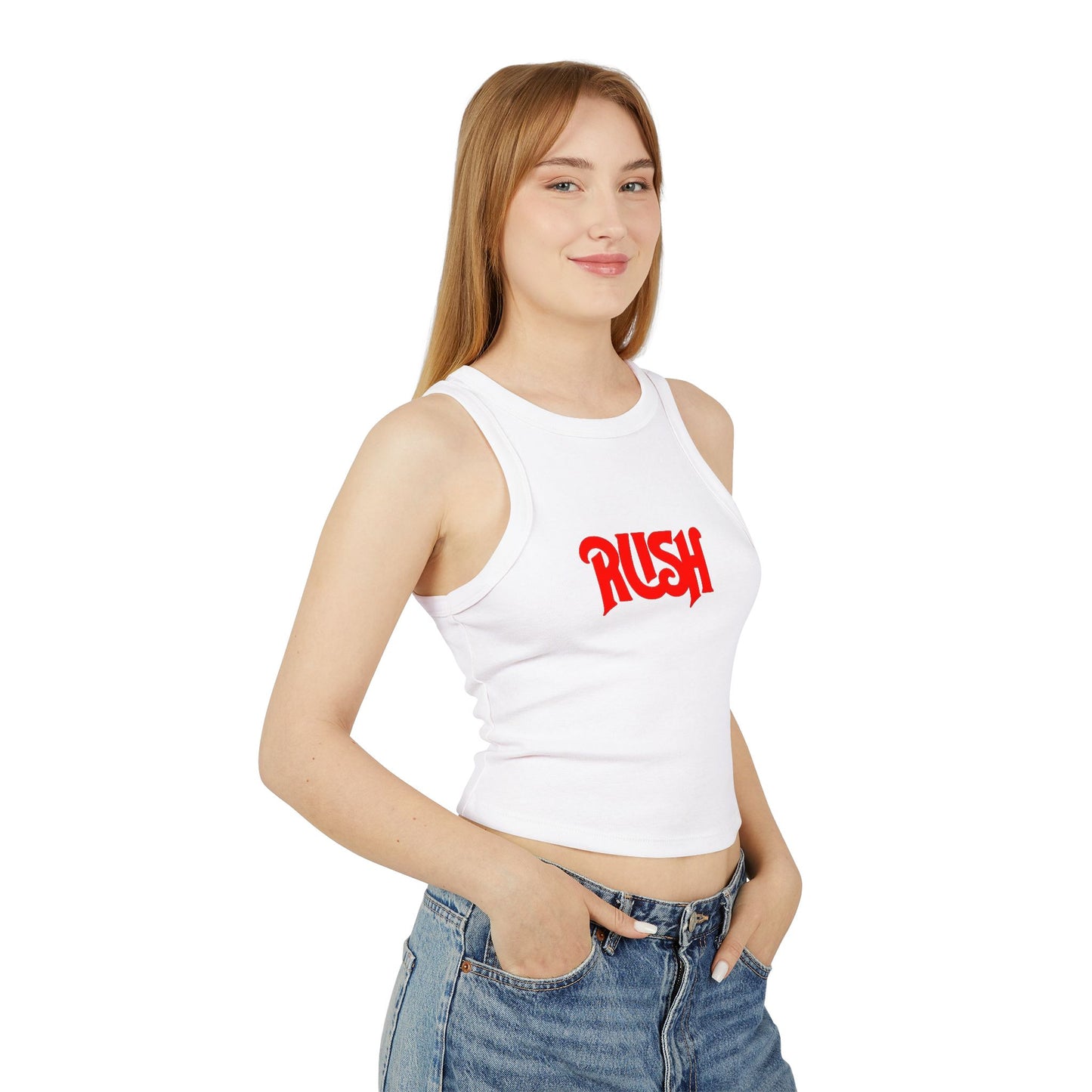 RUSH Women’s Micro Rib Racer Tank Top - Bold Black Fitness Apparel