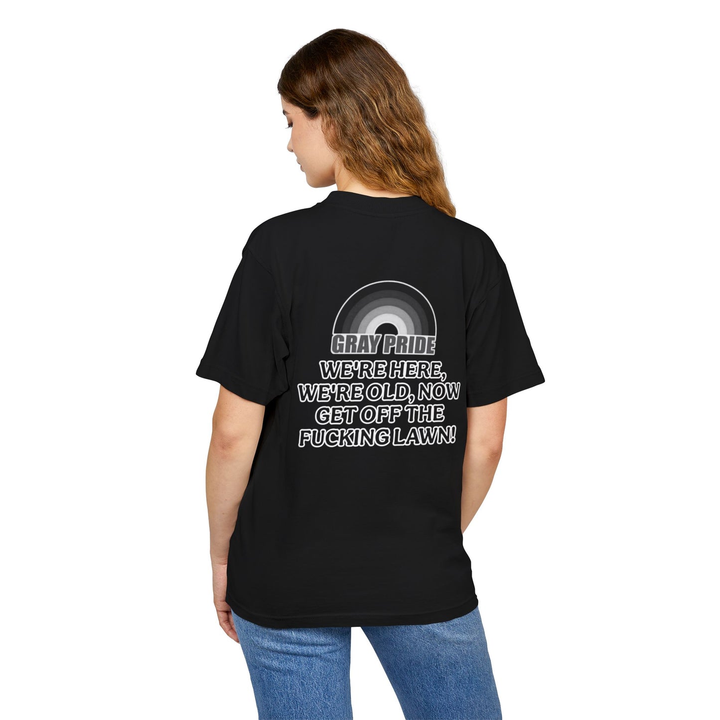 "Get Off The Fucking Lawn"- Heavy Tee - Gray Pride Statement Shirt with Rainbow Design