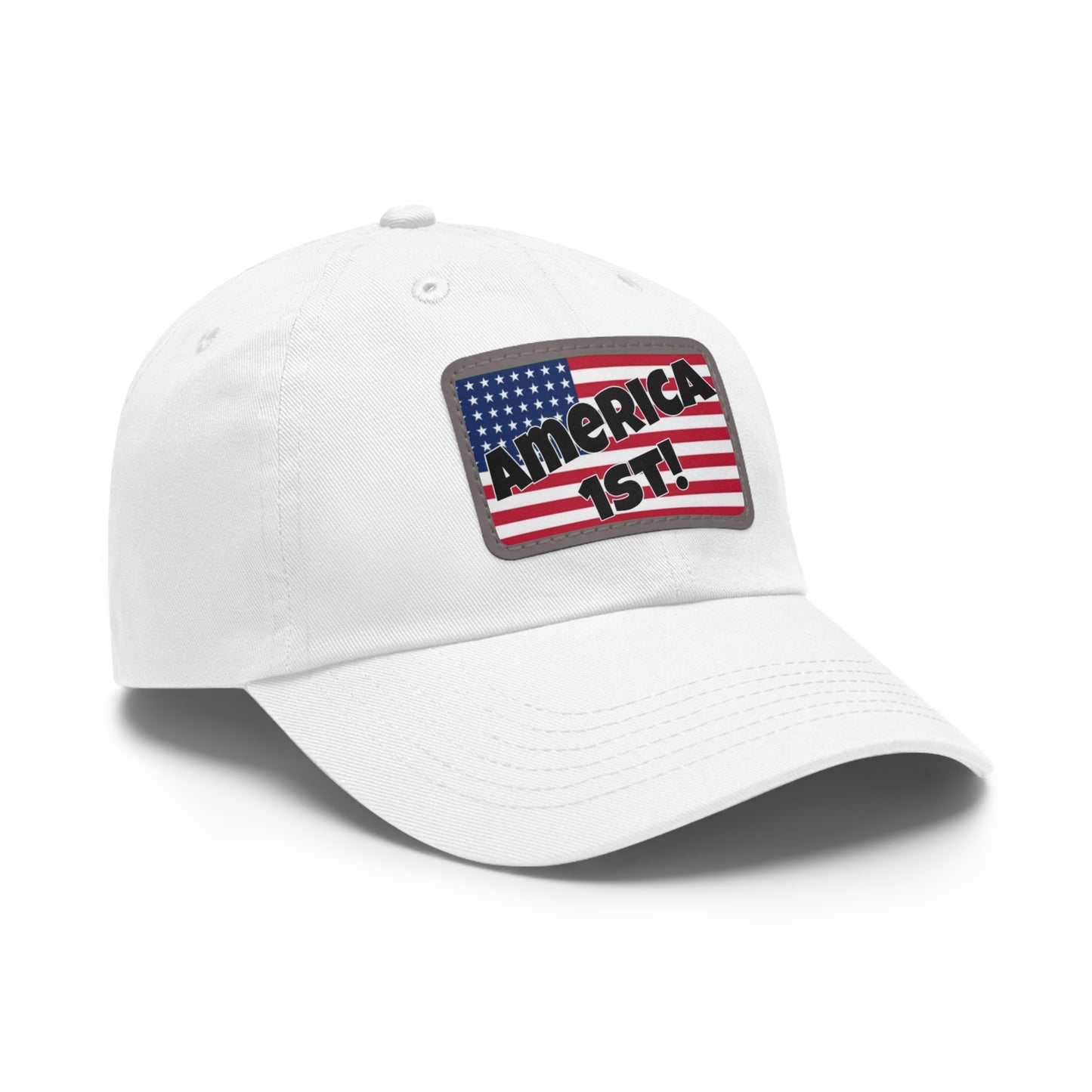 America first!- Dad Hat with Leather Patch (Rectangle)