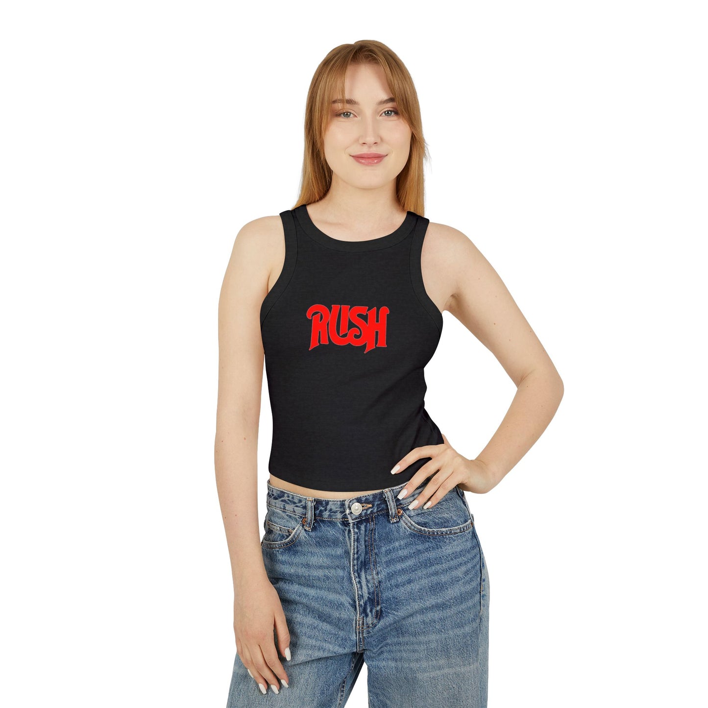 RUSH Women’s Micro Rib Racer Tank Top - Bold Black Fitness Apparel