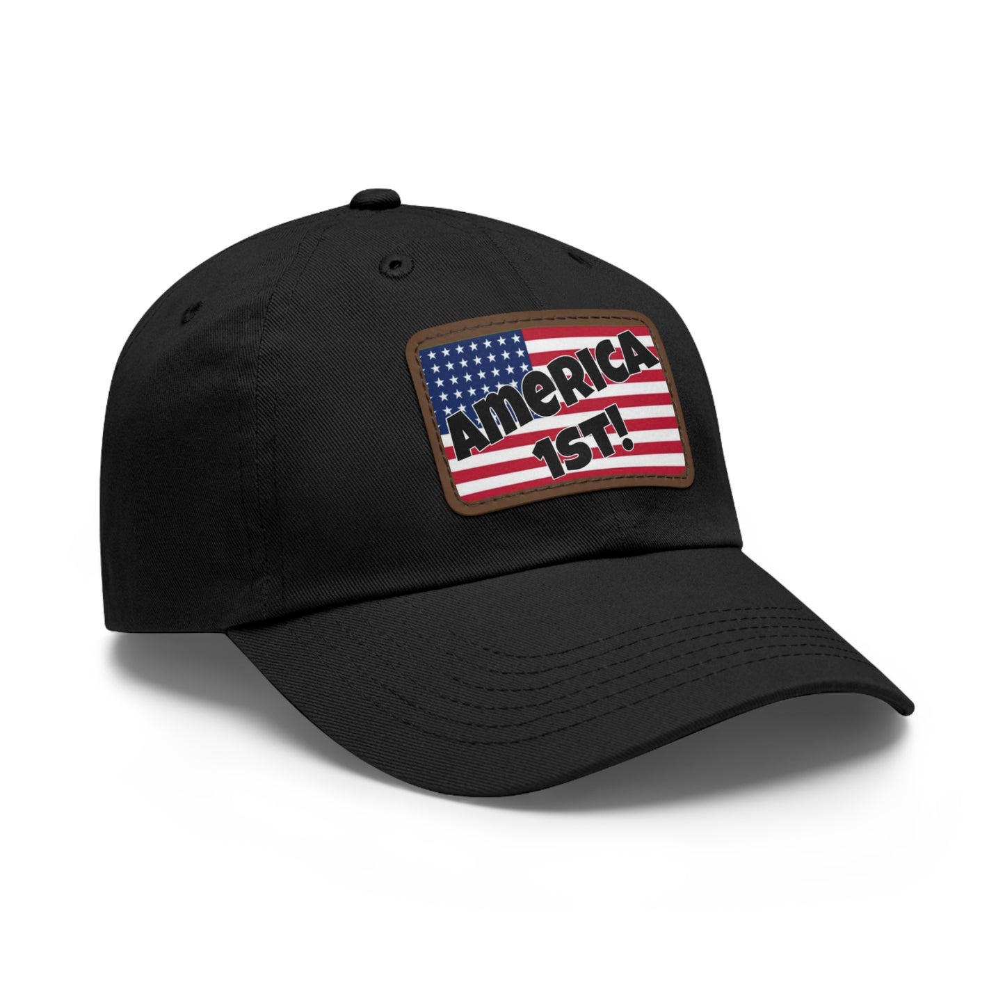 America first!- Dad Hat with Leather Patch (Rectangle)