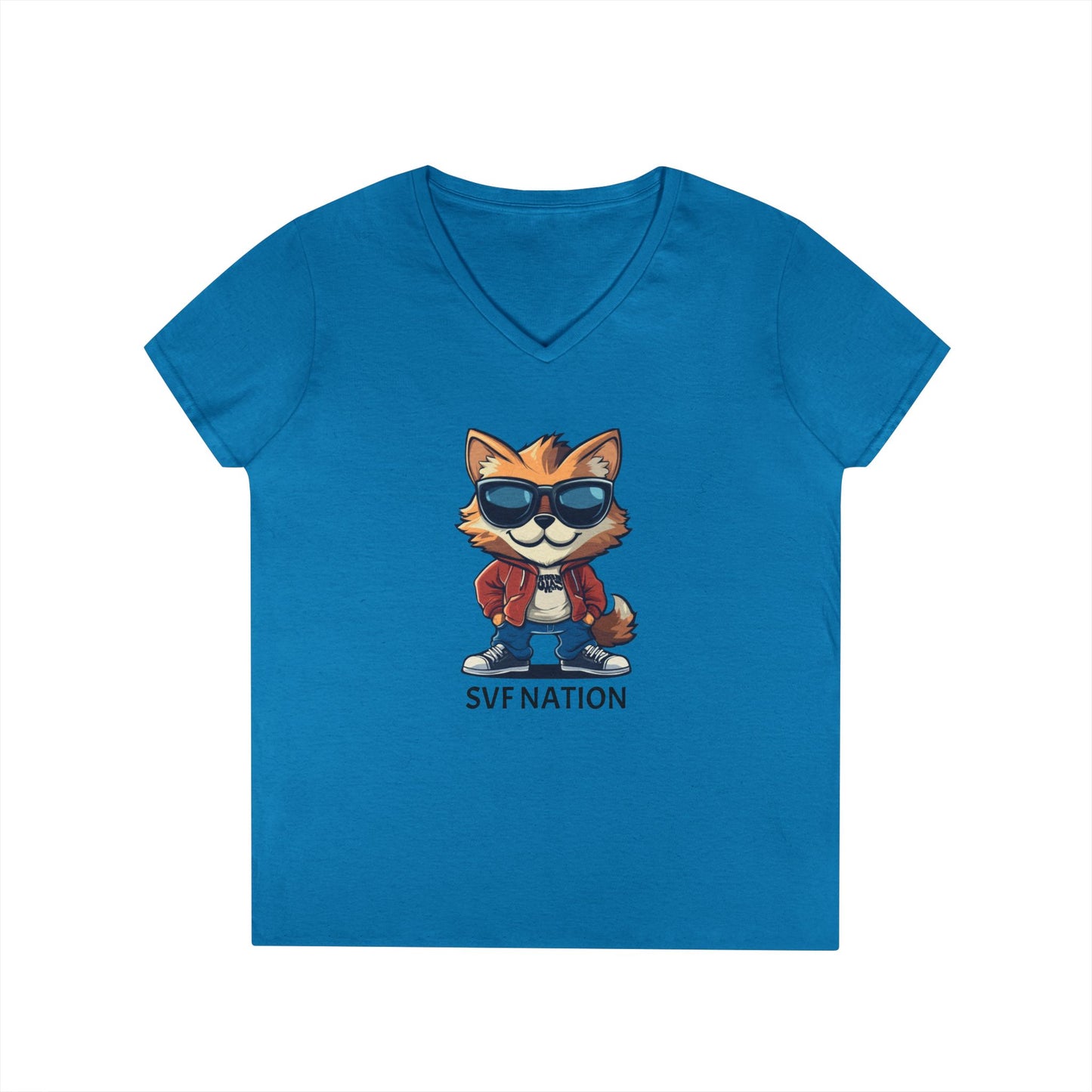 SFV NATION V-Neck T-Shirt, Trendy Graphic Tee: Casual Wear, Summer Style