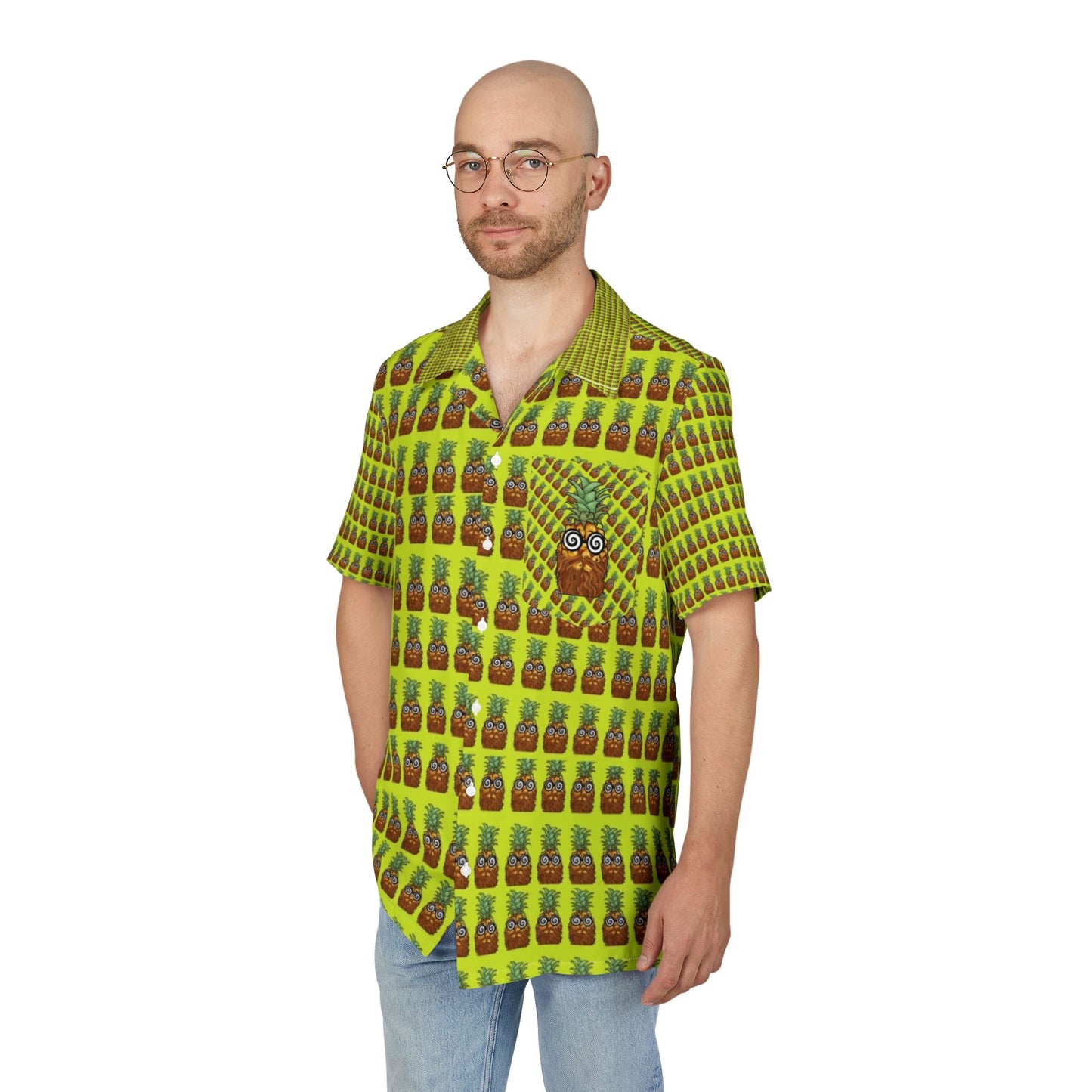 Trippypineapple Rows- Unisex Hawaiian Button-Down Shirt - ns