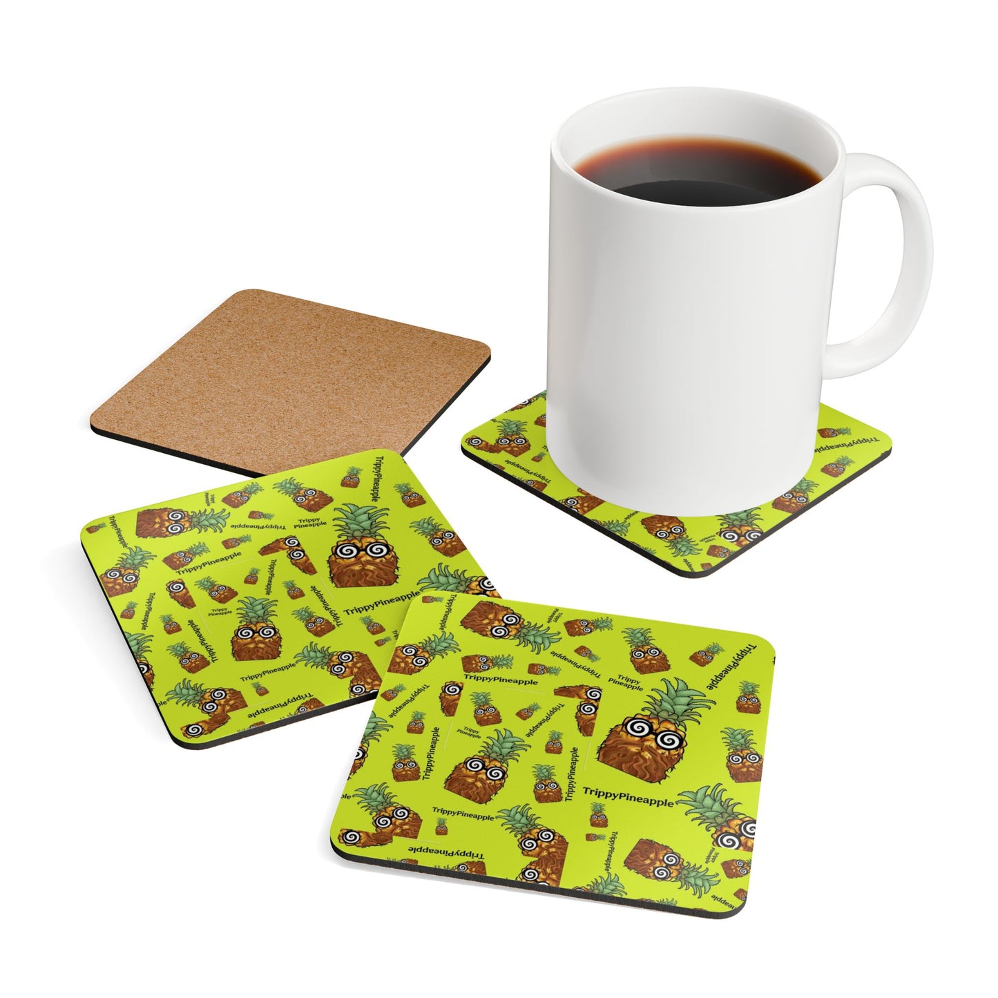 Trippy Pineapple Cork Coaster Set - (set of four)