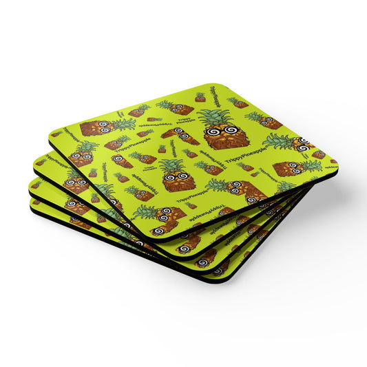 Trippy Pineapple Cork Coaster Set - (set of four)
